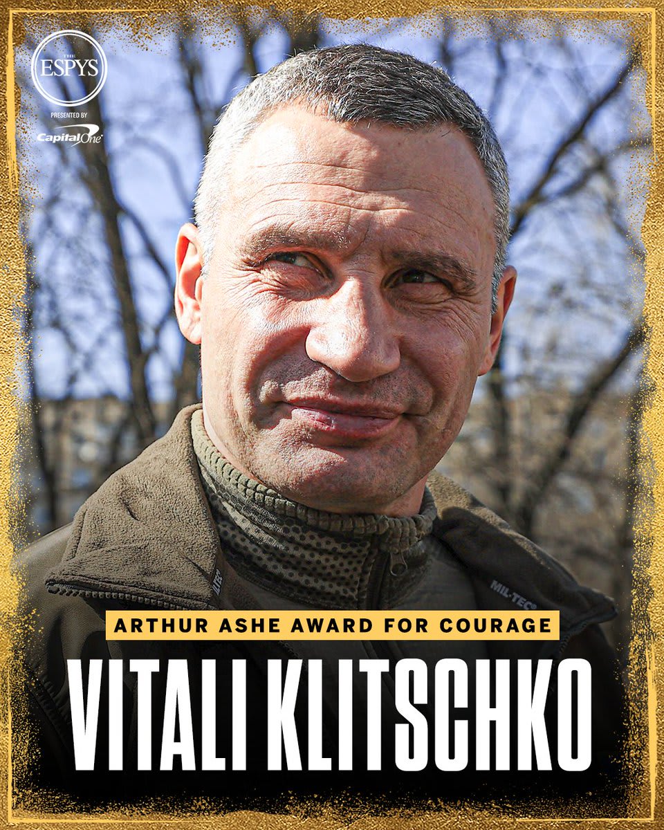 Former heavyweight boxing champion and mayor of Kyiv, Vitali Klitschko, will be honored with the Arthur Ashe Award for Courage at the 2022 @ESPYS. Klitschko has been a central figure in his country’s defense since it was invaded by Russian forces in late February.