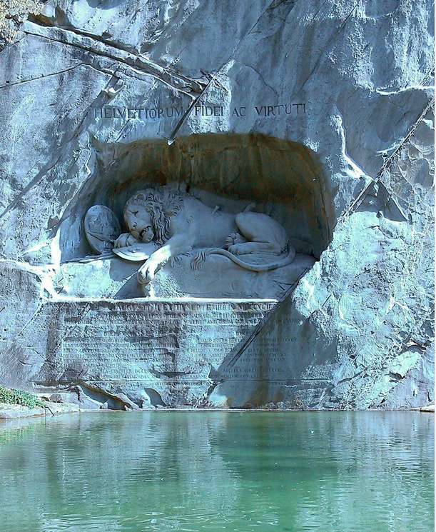Sculptured lion inside a cave