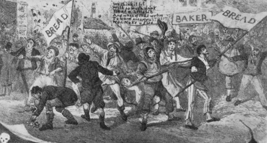 OtD 24 May 1816 the Littleport riots were suppressed by killing one of the rioters. The riots were a response to the rising cost of grain, shortages, and high unemployment.