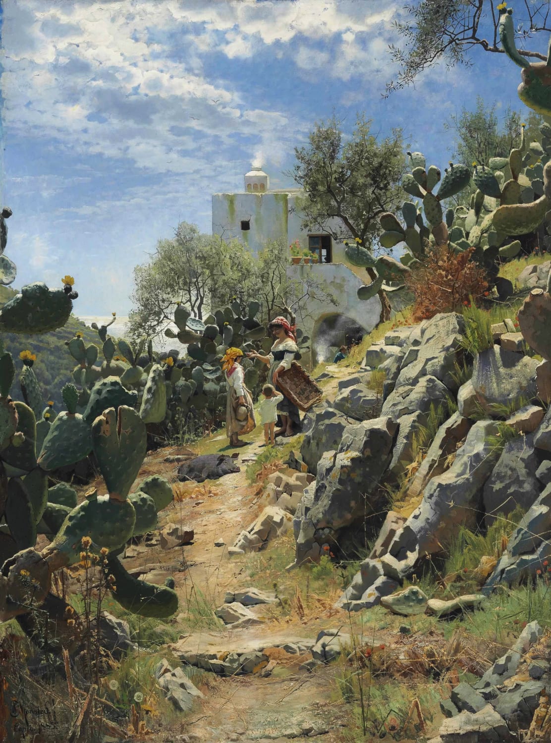 At Noon on a Cactus Plantation in Capri, Peder Mørk Mønsted, 1885