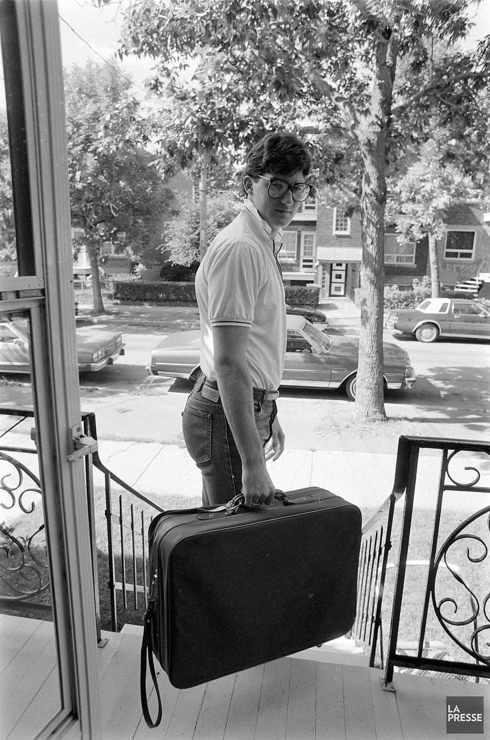 19-year old Mario Lemieux leaving his home to report to the Pittsburgh Penguins hockey team in 1984.