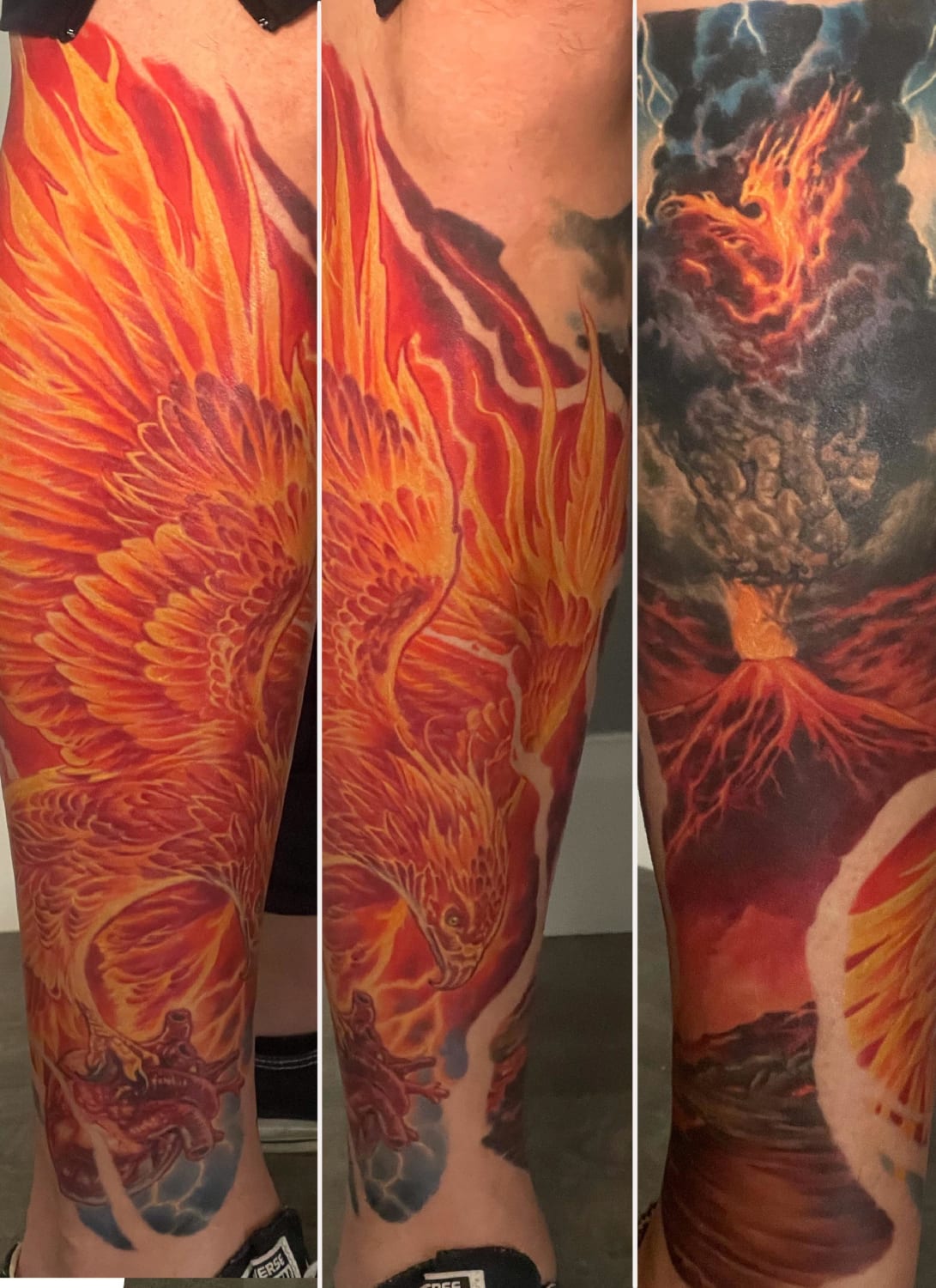 My phoenix leg tattoo done by Jose Camarillo at Art Never Dies, Seattle, WA