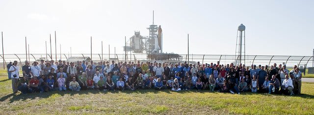 OTD 9 years ago the STS-132 @NASASocial participants posed in front posed in front of Shuttle Atlantis @NASAKennedy Launch Complex 39A. Atlantis launched on her 32nd, and final, mission the next afternoon. Were you there?