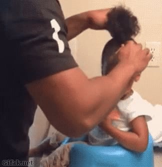 Tying up daughters’ hair