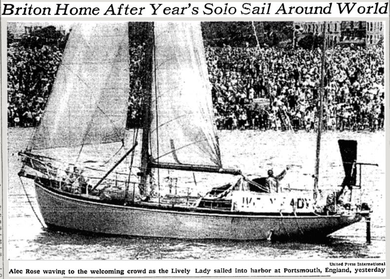 Fifty years ago today, Alec Rose completed a 354-day solo trip around the globe, sailing into Portsmouth, England, to cheering crowds.