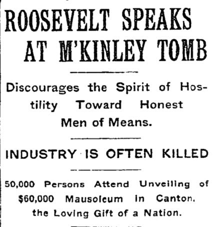 Today in 1907: McKinley National Memorial, the final resting place of President William McKinley and his family, is dedicated in Canton, Ohio. 50,000 people attended the unveiling of the mausoleum.