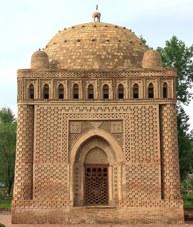 Samanid Mausoleum in Bukhara, Uzbekistan was built in the 10th century. It was based on Zoroastrian fire temples from Sassanian Iran. It is the oldest surviving monument of Islamic architecture in Central Asia.