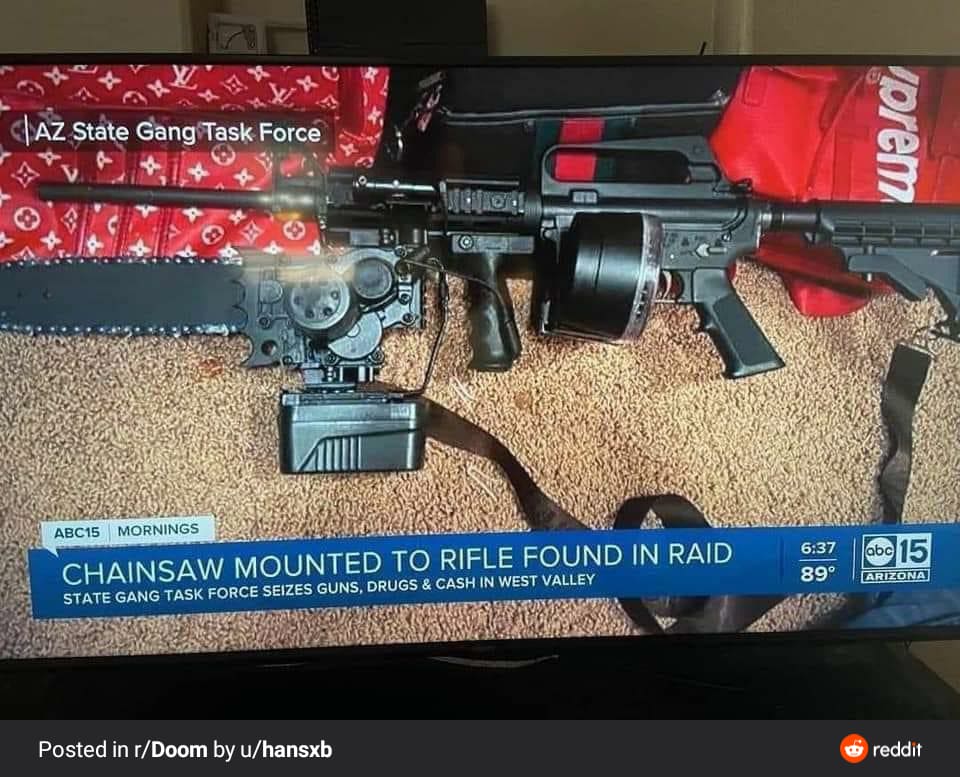Chainsaw mounted to assault rifle found in police raid in NV