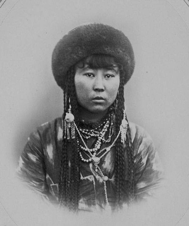Portrait of a Kyrgyz/Kazakh woman, 1868. The Kyrgyz and Kazakhs are both Turkic ethnic groups from Central Asia.