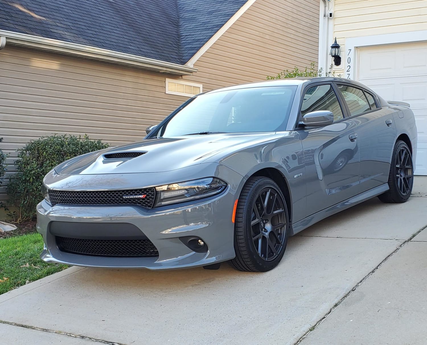 She isn't quite what I normally see on here but she is my first car over 300 H.P. 2019 Dodge Charger R/T in Battleship Grey. Go Navy!
