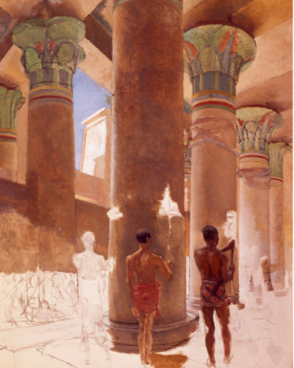 Even though this painting 'Cleopatra at Philae' by Lawrence Alma-Tadema is unfinished, it's still breathtaking. The painting would have shown Cleopatra and her Charmions in the Temple of Isis.