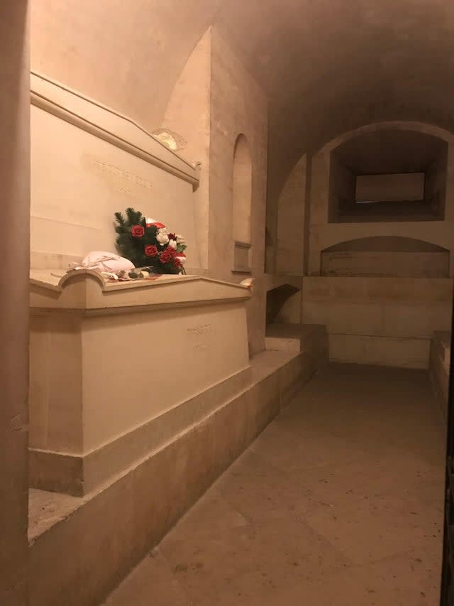 Legendary scientist Marie Curie’s tomb in the Panthéon in Paris. Her tomb is lined with an inch thick of lead as radiation protection for the public. Her remains are radioactive to this day.