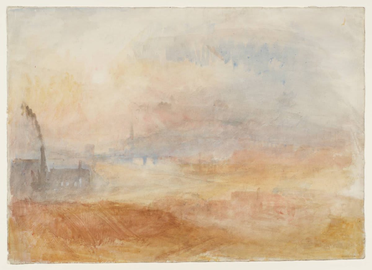 'Light is therefore colour' - J.M.W Turner 🌅 J. M. W. Turner, An Industrial Town at Sunset c.1830–2, on display in TurnersModernWorld at Tate Britain: