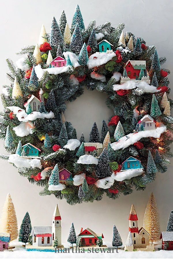 How to Make a Festive Christmas Wreath of Village Miniatures