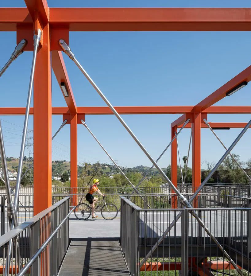 orange 'rumblefish' bridge designed by SPF:architects opens in los angeles