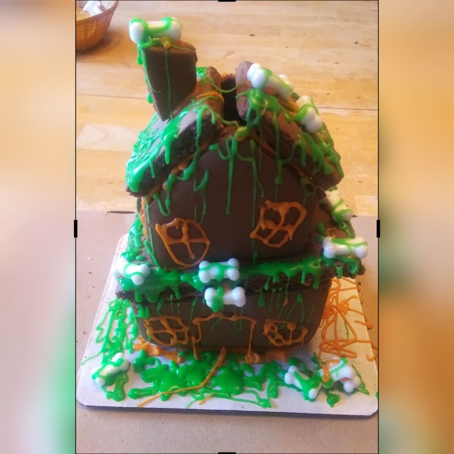 My 5yo w/ moderate autism & I built this Halloween gingerbread house for our weekend bonding activity. I built it, and he decorated with the "zombie slime". He's not very verbal, but said so many phrases during decorating. May not be perfect to some, but it is to him.