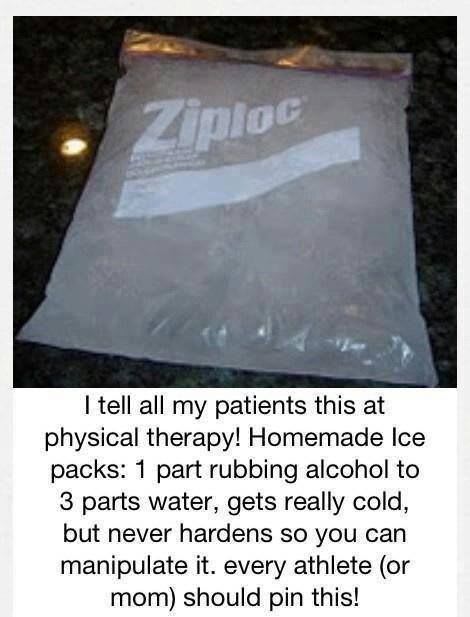 Rubbing alcool and water makes for a great soft icepack!