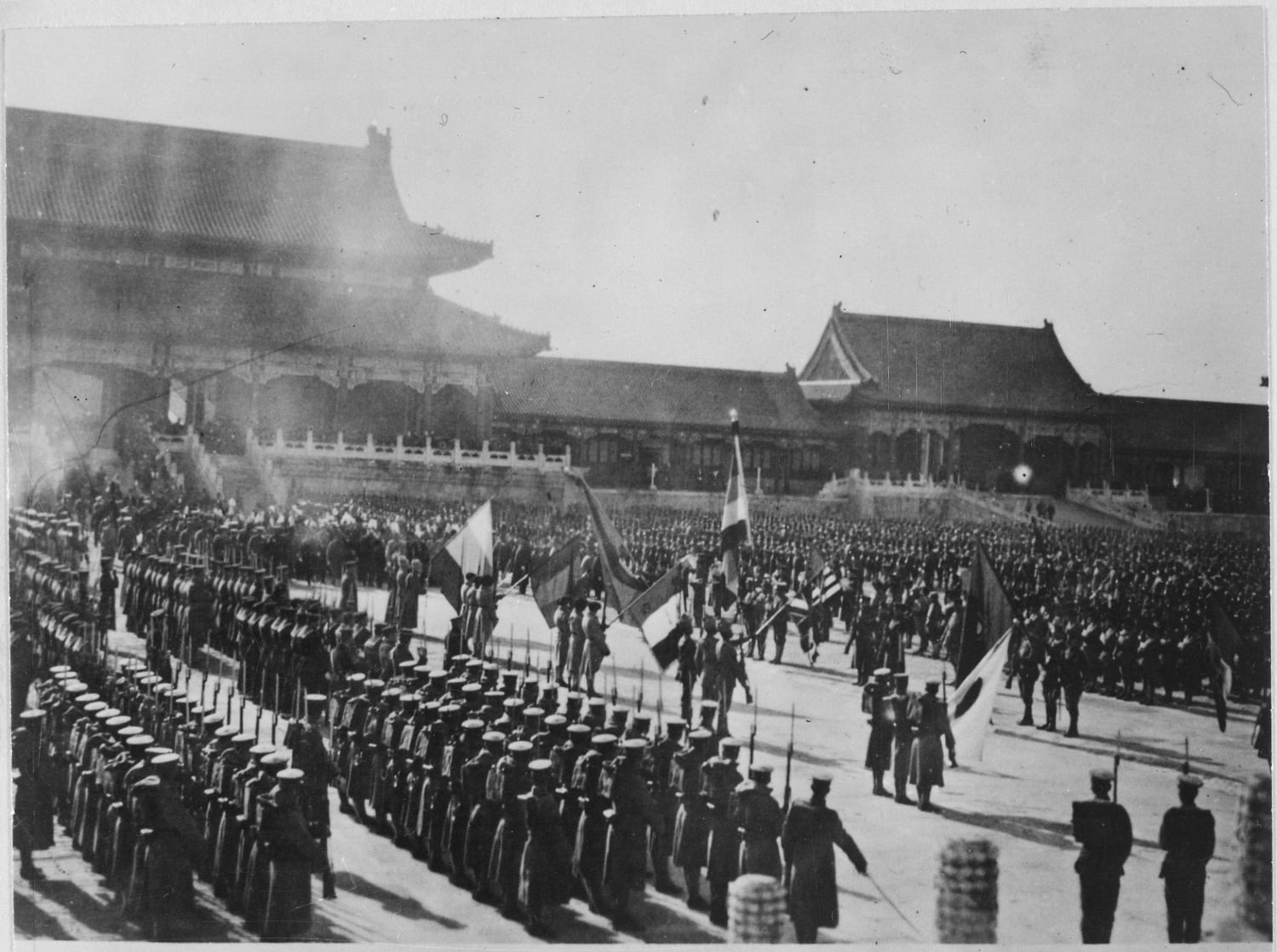 Within historic grounds of the Forbidden City, Eight NAtions troops celebrated victory over Boxers. Beijing, China. November 28, 1900.