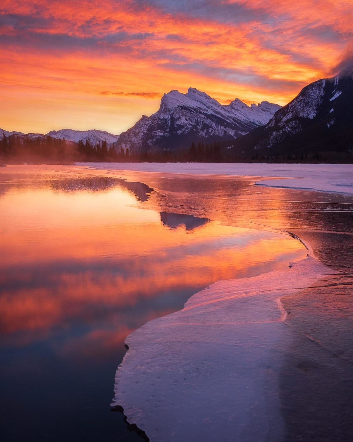 My personal favorite sunrise moment at Vermillion lakes in Banff, Canada.