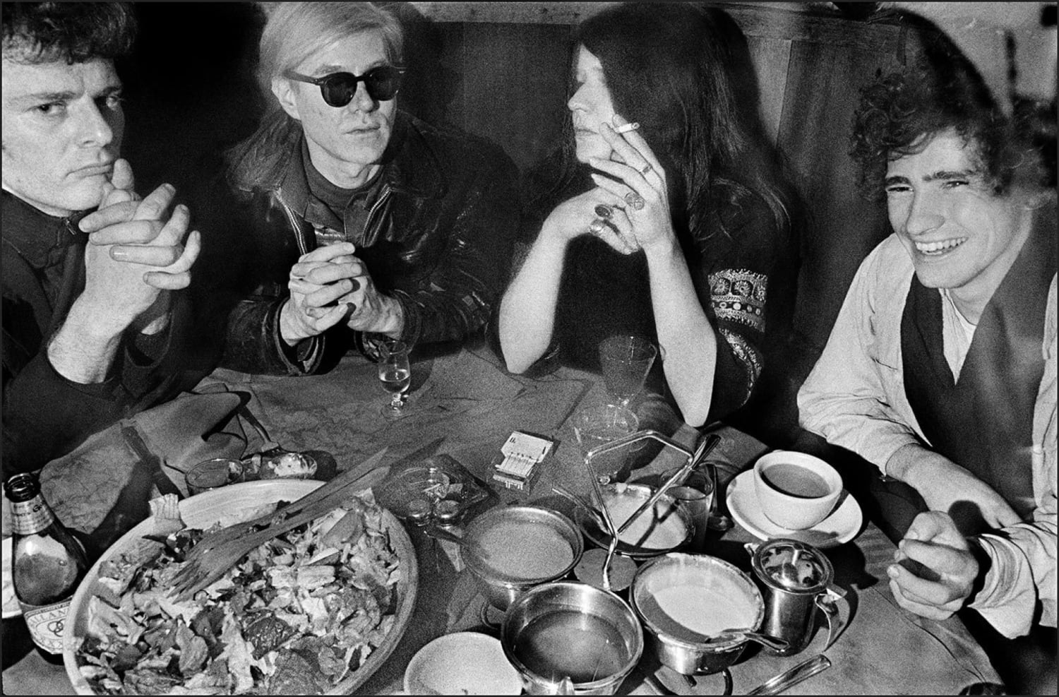 Paul Morissey, Andy Warhol, Janis Joplin, and Tim Buckley at Max’s Kansas City. New York City, 1968. px]