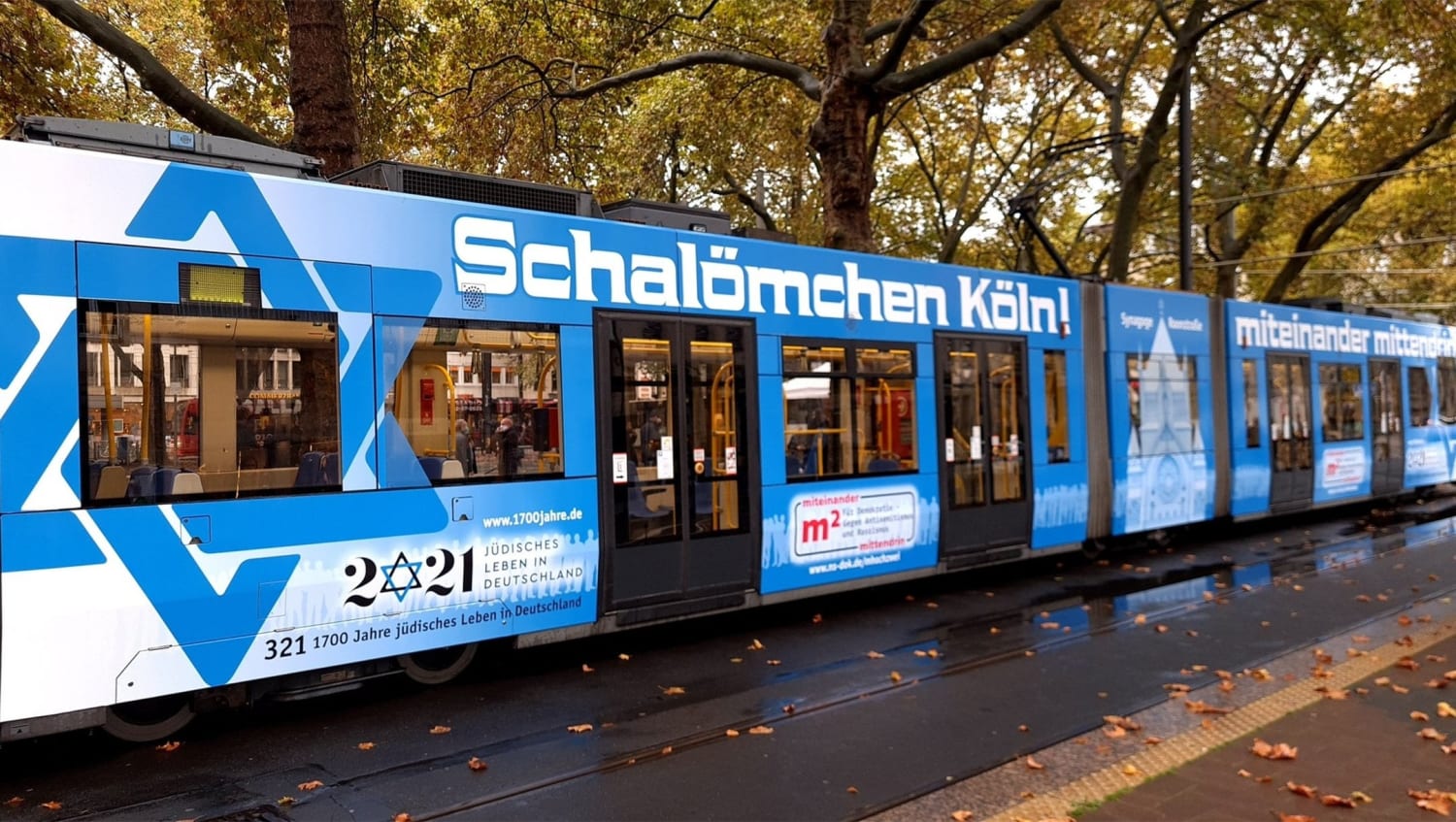Tram in Cologne, Germany gets giant Star of David and 'shalom' stickers to celebrate 1,700 years of German Jewish life