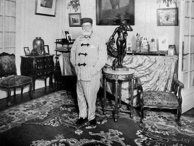 Saint-Saens in his amazing pajamas. Early 1900s.