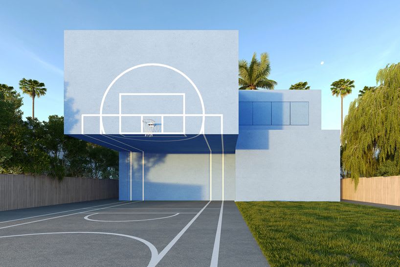 blue 'dunk house' is conceived for a former NBA basketball player in los angeles