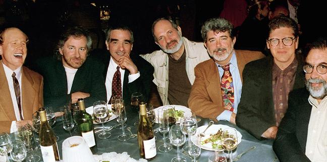 Ron Howard, Steven Spielberg, Martin Scorcese, Brian de Palma, George Lucas, Robert Zemeckis, and Francis Ford Coppola at Lucas' 50th Birthday Party in 1994