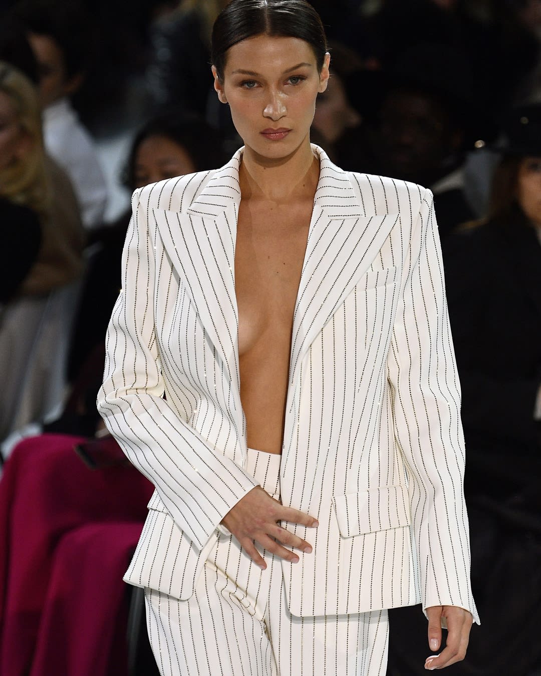 I'm not a businesswoman, I'm a business, woman. Bella Hadid giving big boss energy walking for Alexandre Vauthier Spring Summer 2021 Haute Couture collection. Photo by
