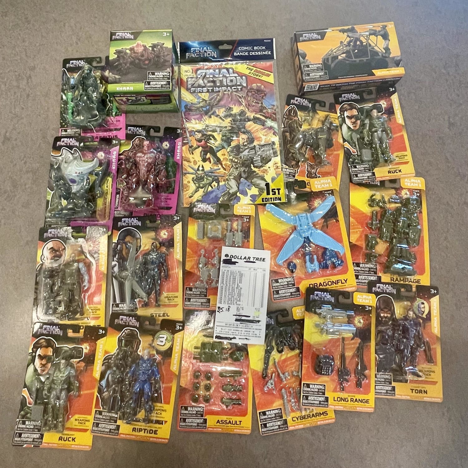 I enjoy my Legends, Legos, McFarlane, NECA, etc. as much as the next guy (or girl) but like I told the Dollar Store cashier, “purchased all these for a boys birthday party.” Price? One Marvel Legend. “Final Faction” action figure haul?