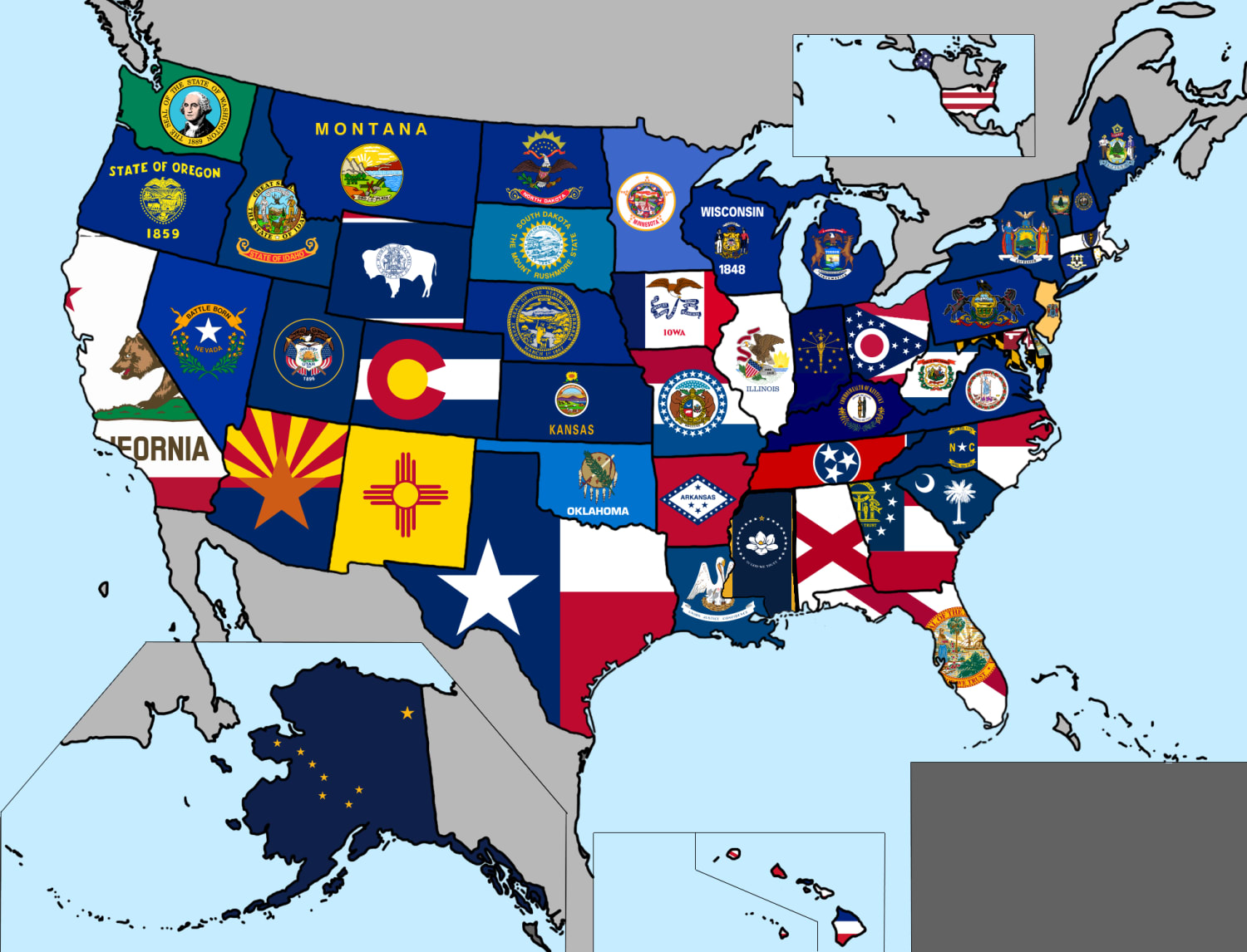 USA State Flag Map with New Magnolia Flag and fixed burgee