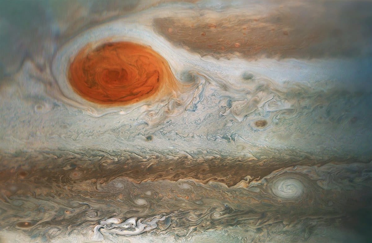 Turbulence ahead. This image of Jupiter’s GreatRedSpot and surrounding storms was captured by @NASAJuno on its 12th close flyby of the planet. More here: