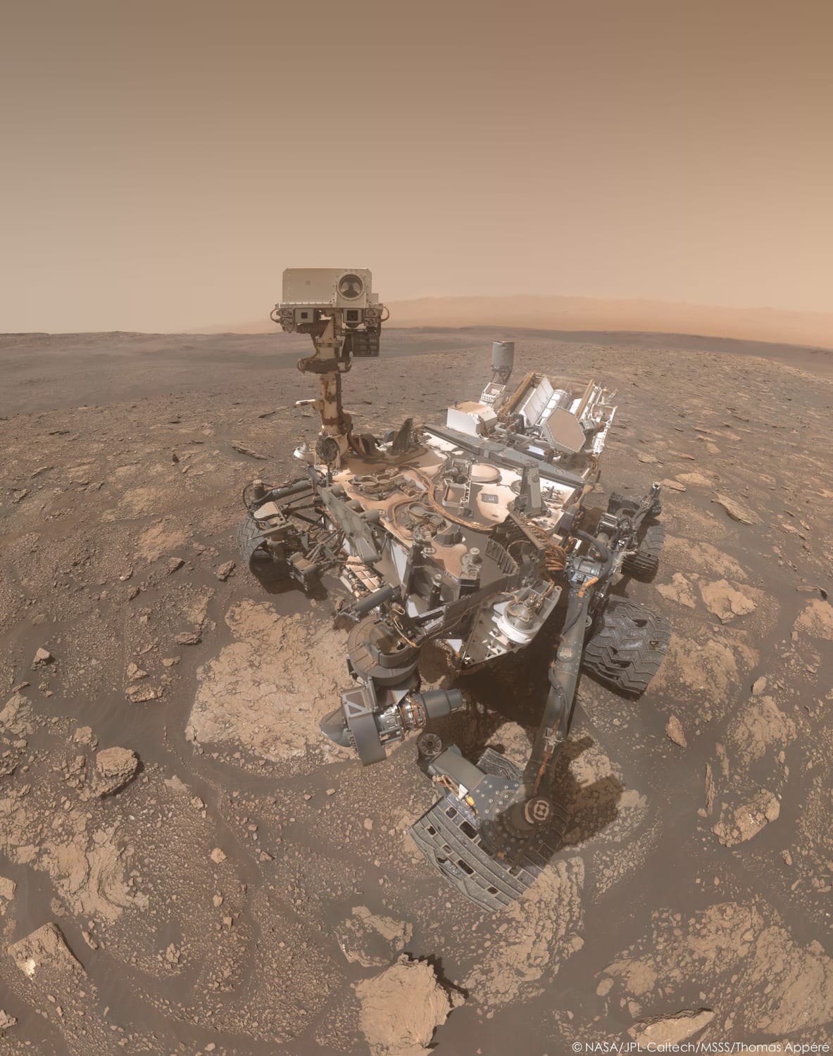 This is the most recent selfie from NASA's Curiosity Mars rover. It was taken at a location nicknamed "Mary Anning" after a 19th century English paleontologist, in 2020. (Credit: NASA/JPL-Caltech/MSSS)