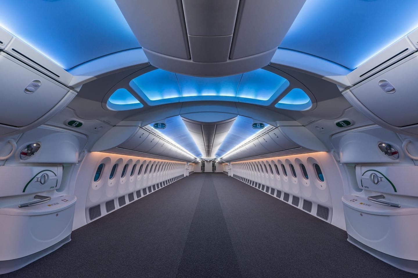 Inside of an empty Boeing 787. So much room for activities!