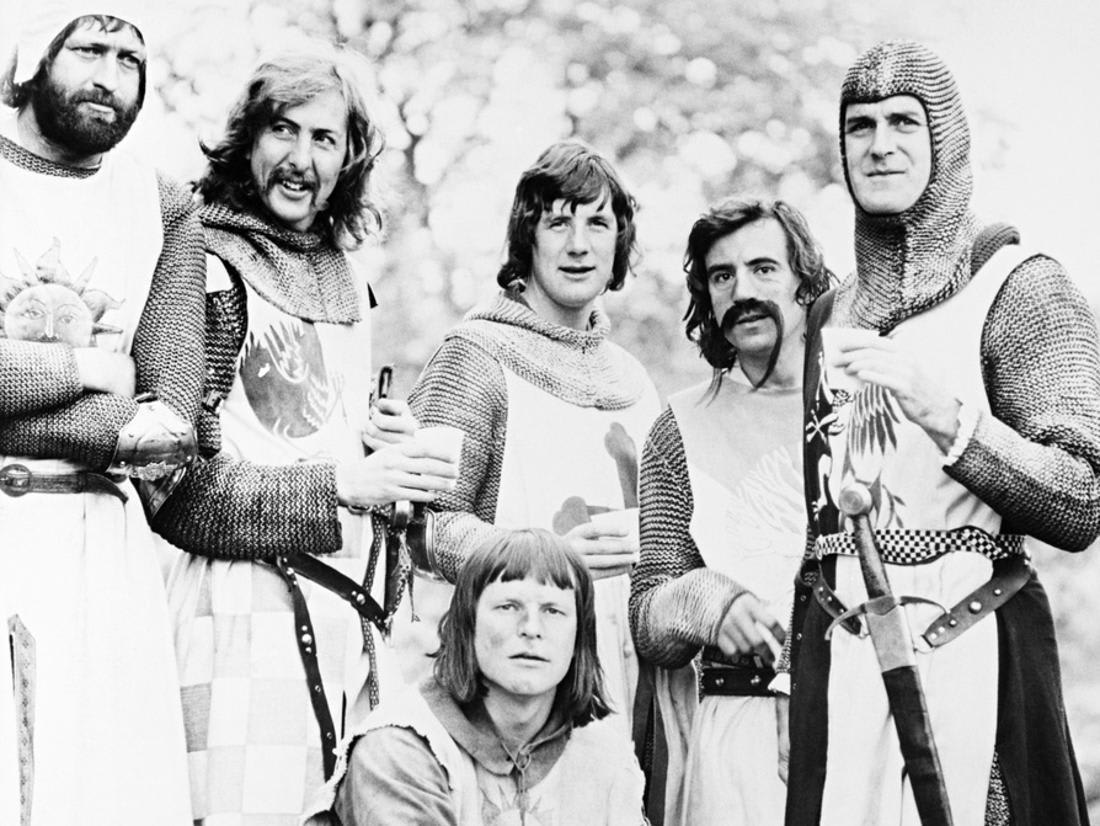 Monty Python on the set of Holy Grail 1974. Such hilariously brilliant minds.