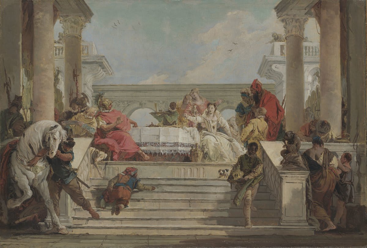 In Room 39 you'll find Tiepolo's stunning composition, 'The Banquet of Cleopatra'. Sat at a grand table, Cleopatra is about to dissolve one of her priceless pearls in a goblet of vinegar, showing her contempt for wealth to the Roman Mark Antony: