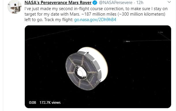 NASA's Perseverance Mars Rover tweet
