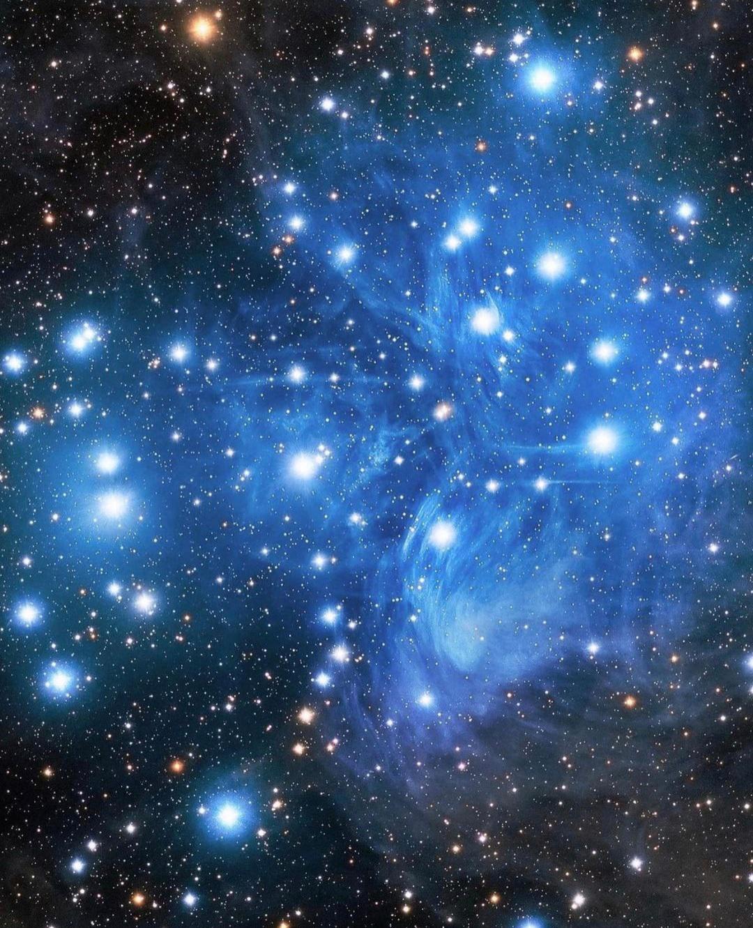 The Pleiades Star Cluster, aka The Seven Sisters, and Messier 45.