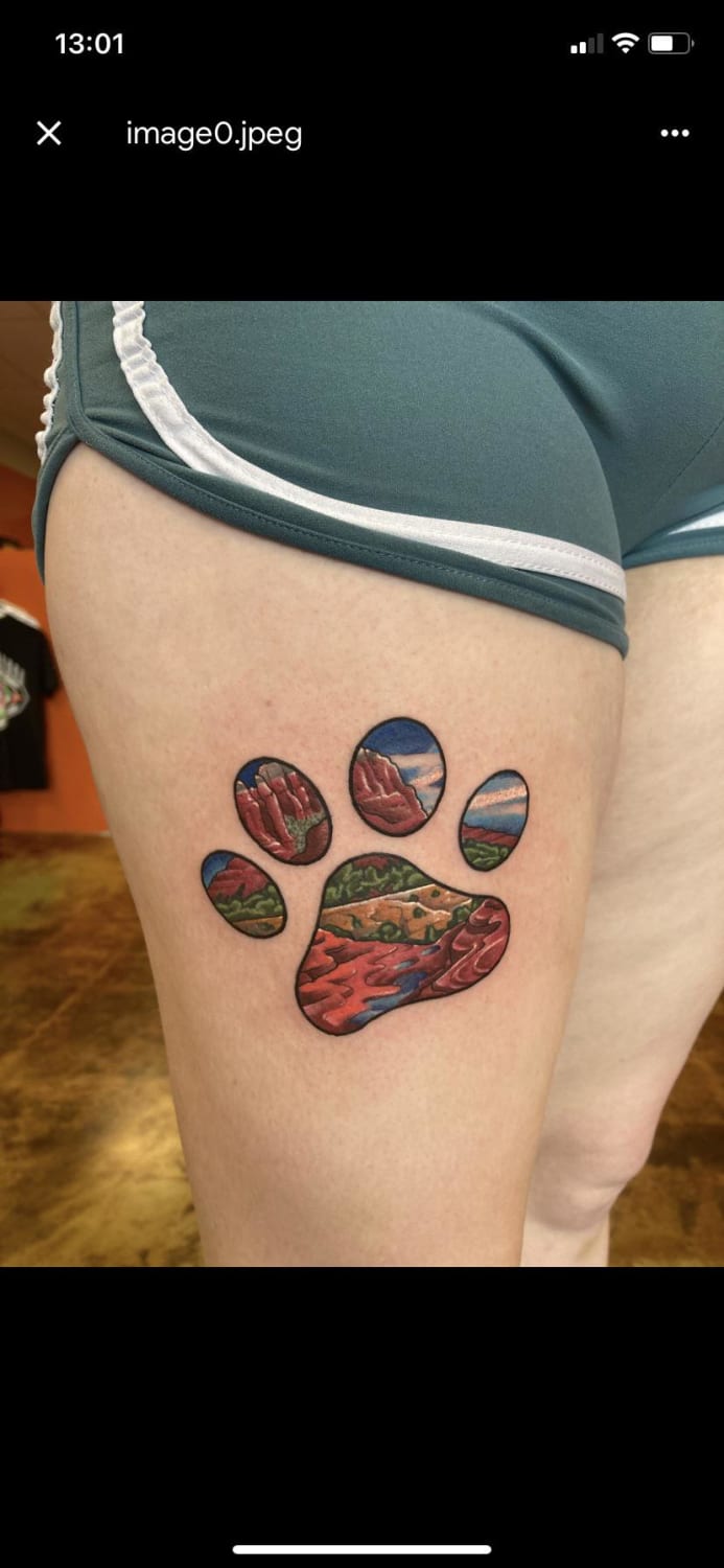 Sedona inside dog paw, done by Gee at Tattoo Avenue in Tucson, AZ