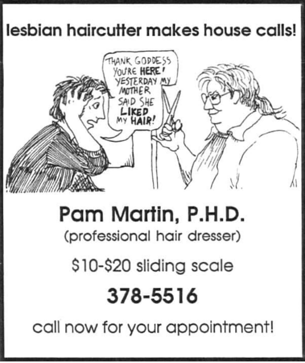 An advertisement in the newsletter of the Atlanta Lesbian Feminist Alliance, March 1988