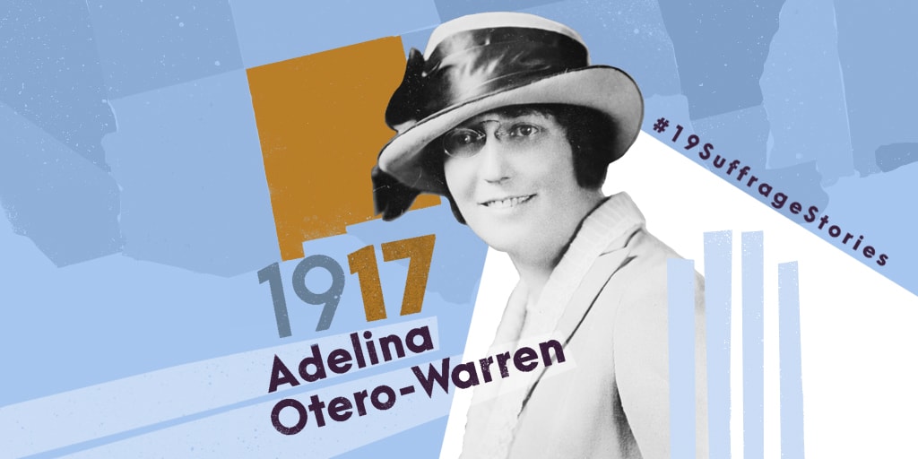 In 1917, Alice Paul tapped Adelina Otero-Warren to head the New Mexico chapter of the Congressional Union, the precursor to the National Woman's Party. She garnered suffrage support from Spanish and English-speaking communities. 1/3