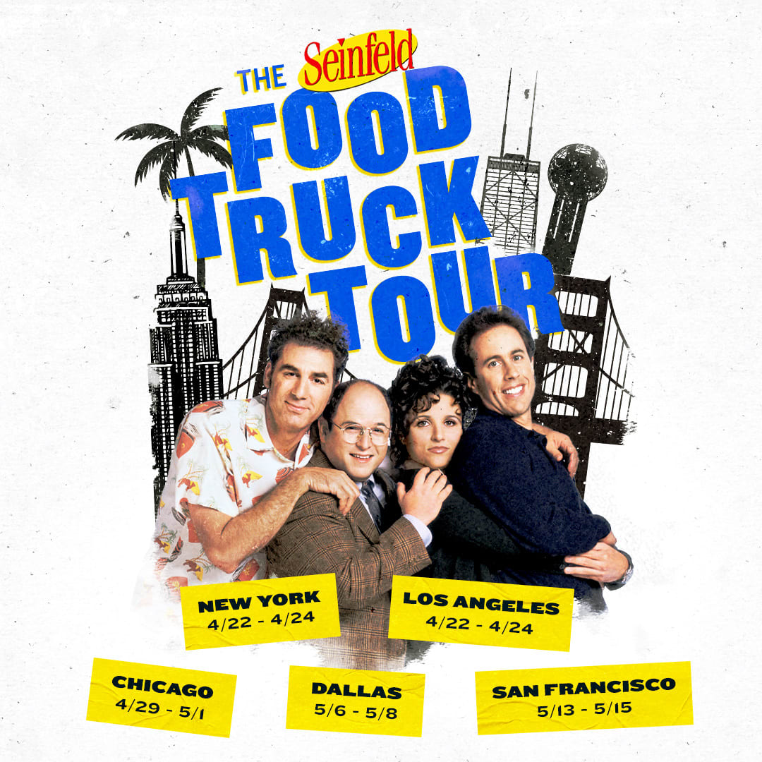 The Seinfeld Food Truck is hitting the road! Mark your calendar and come on down for some sweet and savory Seinfeldian treats. 😋