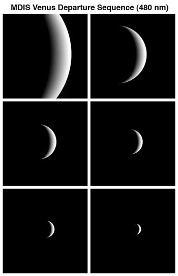 OTD in 2007, the MESSENGER spacecraft completed its closest approach to Venus during its second flyby. Below is a series of images which the spacecraft took as it traveled away from the planet.