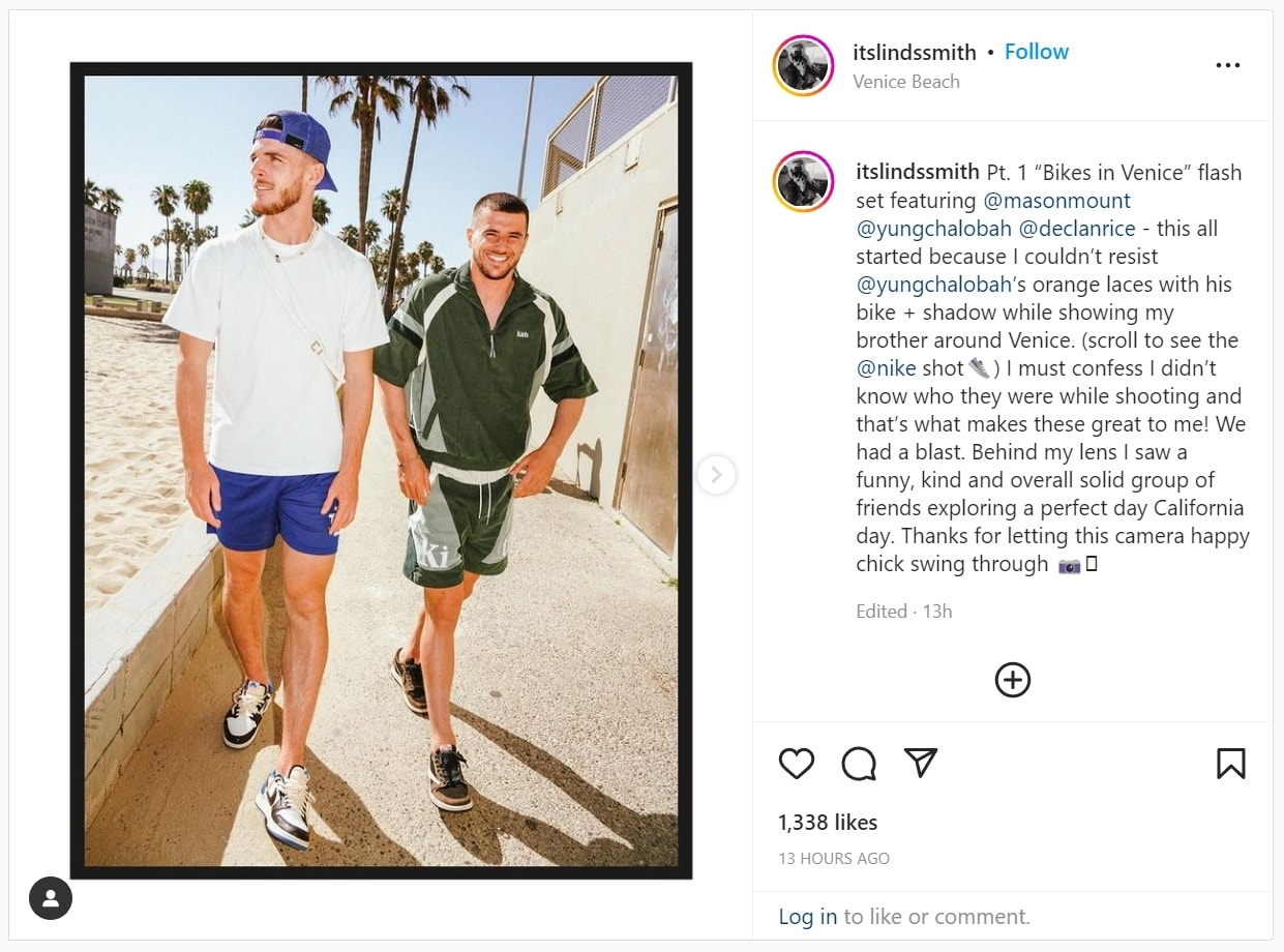 A wholesome story of good vibes: Declan Rice, Mason Mount and Trevoh Chalobah are vacationing together in Los Angeles and while they were bike riding in Venice Beach they were approached by a photographer (who didn't know who they were) to do an impromptu photoshoot! The photos turned out incredible