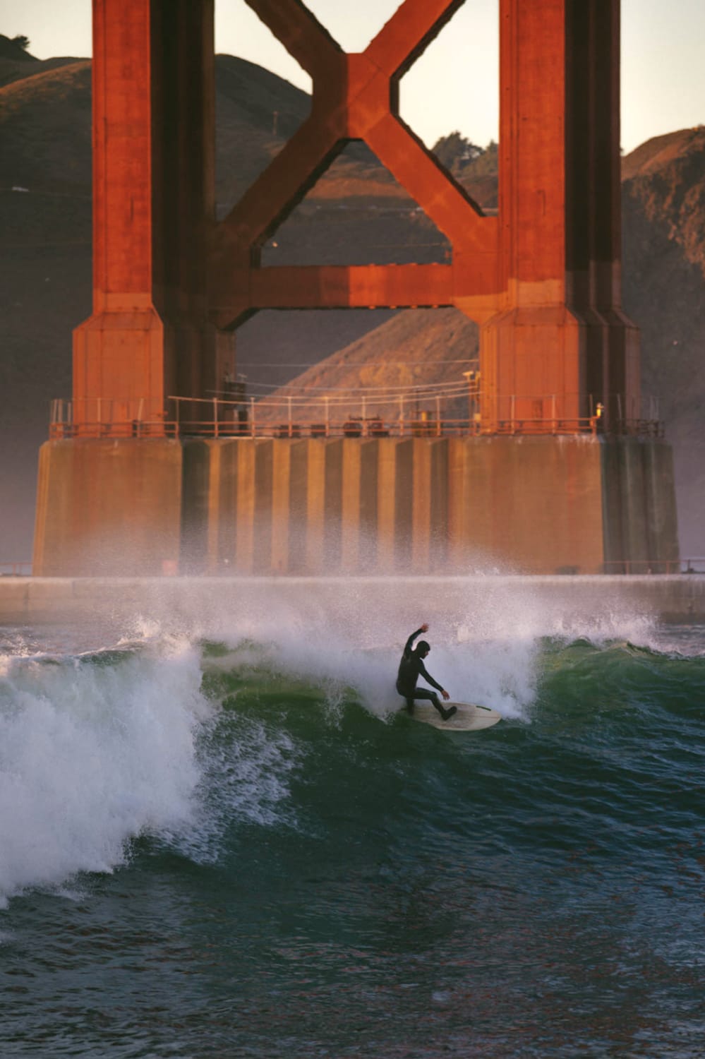 Surfing under the Golden Gate Bridge