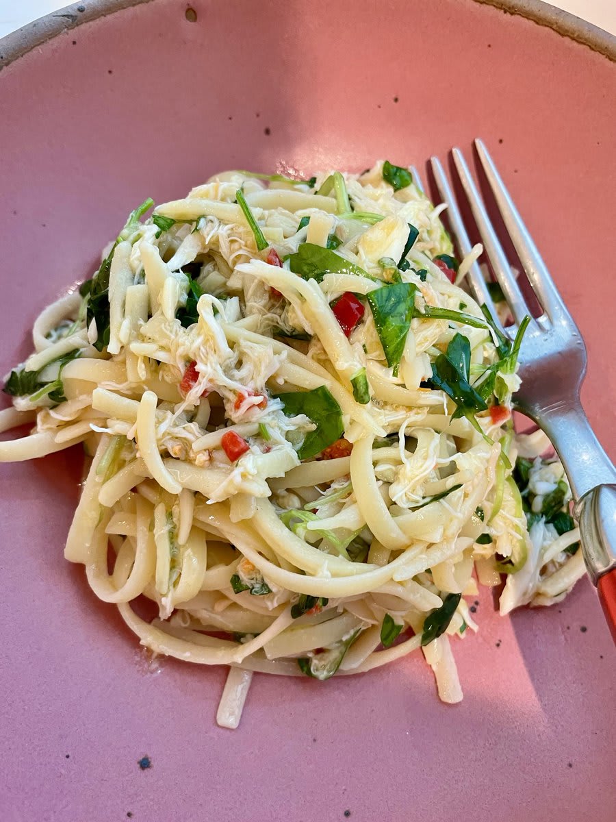 Justine tried @nigellalawson4's linguine with crab and it's "a dish with the energy of a main character in a Nancy Meyers movie."