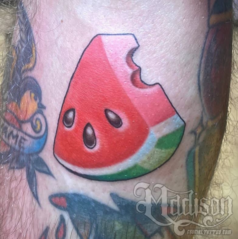 Chunky watermelon boy by Madison Brewington at Crucial Tattoo in Salisbury MD