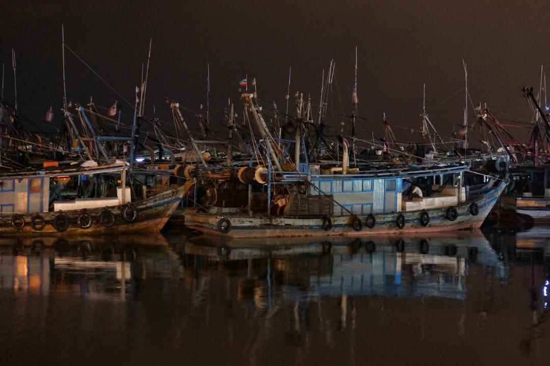 Fishing boats at night. Borneo, Malaysia