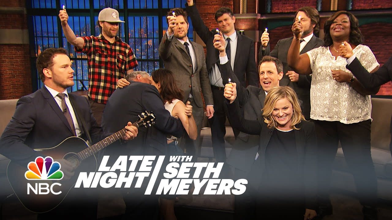The Parks and Recreation Cast Sings “Bye, Bye Li’l Sebastian” - Late Night with Seth Meyers