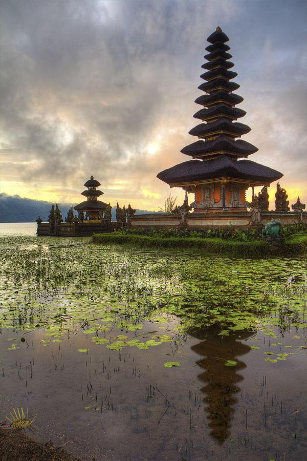 The 11-story Meru Tower of Pura Bratan, a 17th-century Hindu temple in Bali, Indonesia